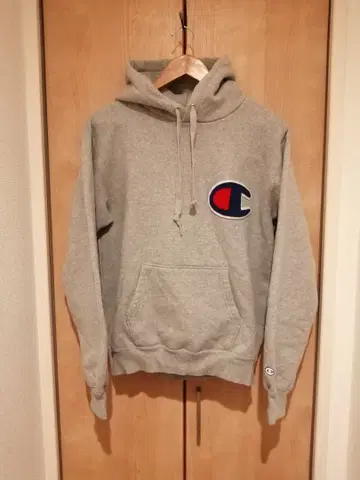 챔피온 챔피온 라이트 그레이 후드 부착 후드티 빅 로고 L
