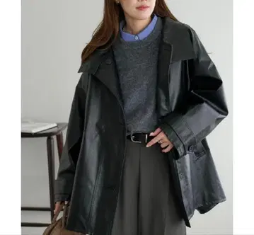 [ Discoat ] 인조 가죽 스탠드 코트 블랙 가죽 자켓