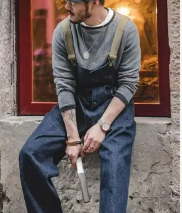 [ 인기 ] karaku 아메리칸 레트로 해군 데크 오버롤 데님 (정품)