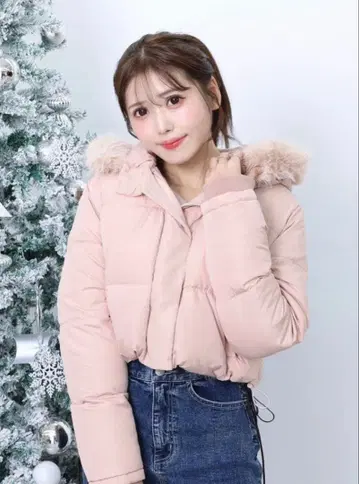 EATME 후드 다운 블루종 핑크