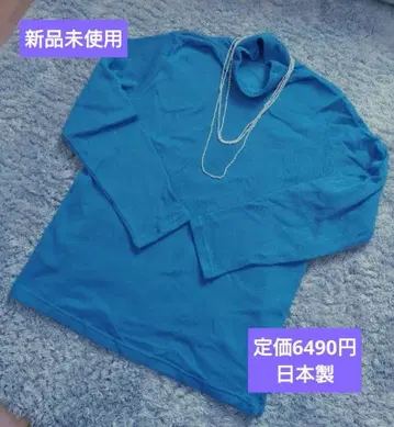 [ 미사용 새상품 ] 얇은 리브 긴팔 상의 코튼 일본제 파랑 블루