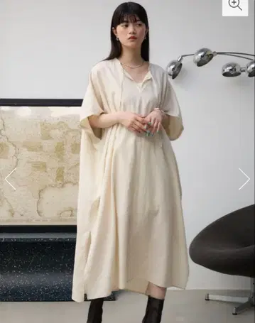 레이온 린넨 혼방 오버 원피스 화이트 mousy