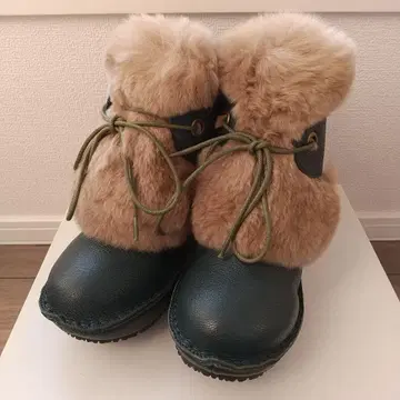 미사용 HINA DAY GREEN 소가죽 퍼 포함 숏부츠 그린