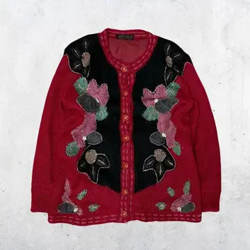 00's vintage 꽃무늬 자수 니트 가디건