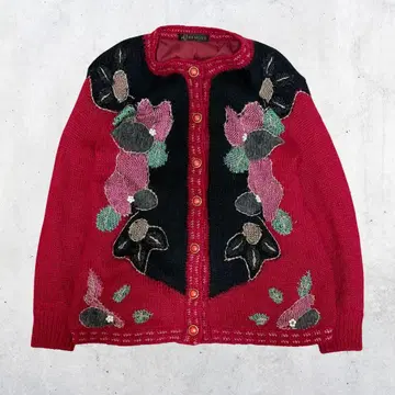 00's vintage 꽃무늬 자수 니트 가디건