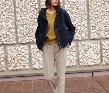 GU 코지 멜톤 숏 후디 코트 네이비 S