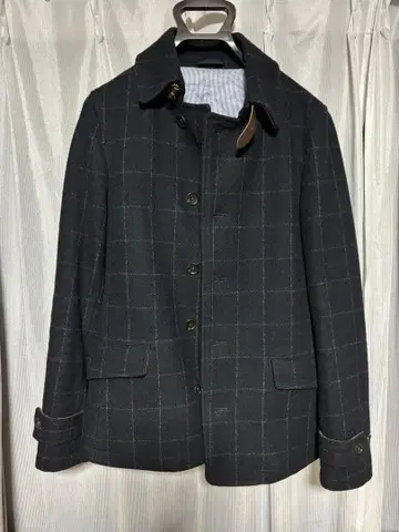 쉽스 울 체크 무늬 피코트