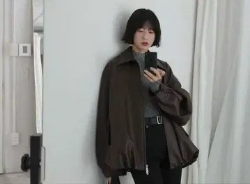 CLANE FAKE LEATHER BALLOON JACKET 브라운1