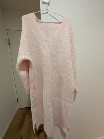 핑크 V넥 니트 원피스