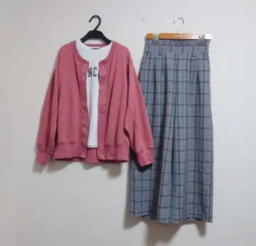 묶음 판매*코디 판매*핑크 가디건*글렌체크 팬츠*깔끔*맘