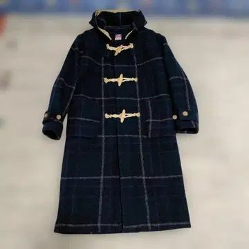 45rpm 다크 네이비 체크 무늬 더플 코트