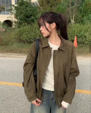 Anyonemore 에니원모어 스웨이드 느낌 카라 부착 블루종 완판템