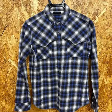 And A 플란넬 긴팔 셔츠 파랑 블랙 체크