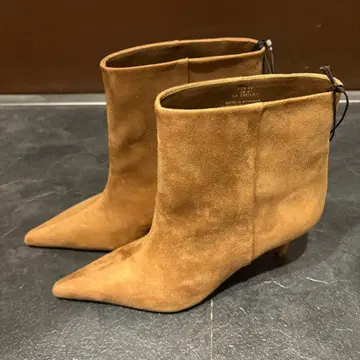 H&M 힐 부츠 베이지 스웨이드 스틸레토 부티 37