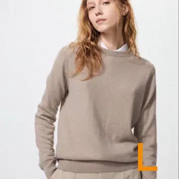 유니클로 캐시미어 크루넥 스웨터 베이지 L