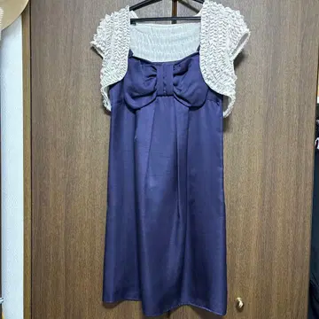 리본 포함 네이비 컬러 포멀 드레스 볼레로 포함