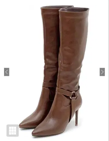 브라운 가죽 롱 부츠 사이드 지퍼