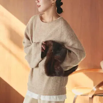 [ 미사용 새상품 ] 플라주 Baby Alpaca 래글런 풀오버 베이지