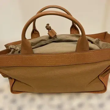 russet 베이지 캔버스 가죽 핸드백