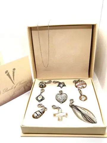 [ 이탈리아제 ] 베네치안 유리 참 9개 세트 실버 베이스 목걸이 하트