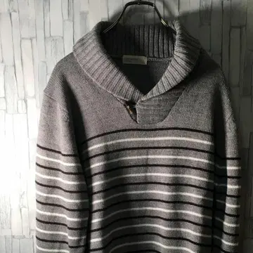 니트 하프 버튼 그레이 보더 개성있는 하이넥 화이트 네이비 남성용 L