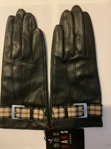 [ 택 포함 ] DAKS 가죽 장갑 블랙 체크 무늬 벨트 포함