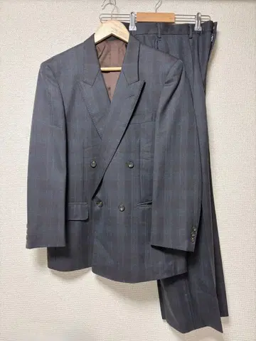 80s 90s 더블 셋업 체크 무늬 그레이 블루 컬러 셋업