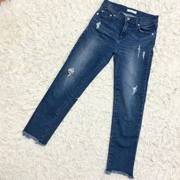 Discoat 청바지 데미지 가공 데님 팬츠 테이퍼드 ( S )