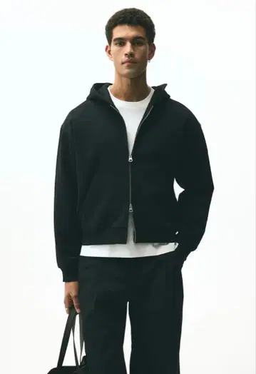 박스 스타일 풀 집업 후디드 자켓 S 블랙