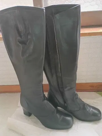 소가죽 롱 부츠 24.5cm 종아리 넉넉함