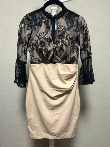 데이지 레이스 타이트핏 드레스 블랙과 베이지