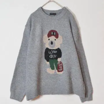 택 포함 새상품 M~L 그레이 곰 패턴 자카드 니트 풀오버 여성용