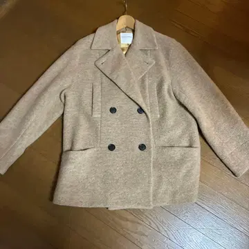 human woman 베이지 더블 브레스트 미들 기장 P 코트