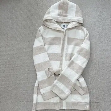 카시웨어 보더 숏 로브 후드티 룸웨어 베이지 x 화이트