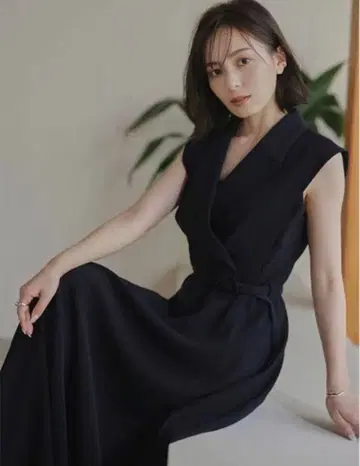 anuans 더블 새틴 테일러드 플레어 원피스