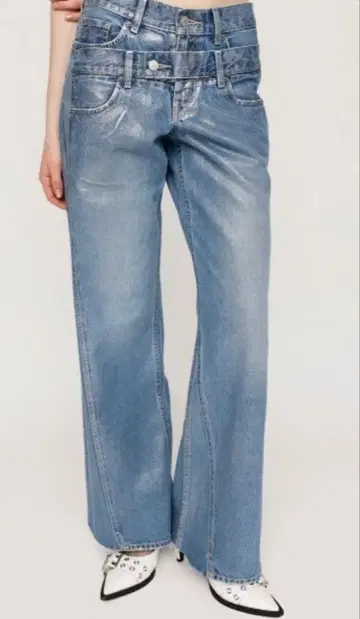 SLY METALIC 플레어 팬츠 실버 데님 팬츠