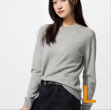 유니클로 캐시미어 크루넥 스웨터 그레이 L
