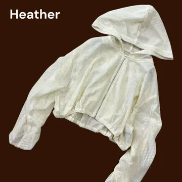 새상품급 헤더 메쉬 개더 지퍼 후드티 숏 기장 아이보리 F