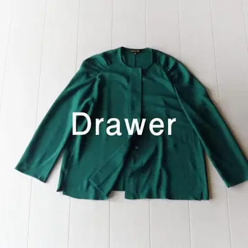 새상품급 드로어 77,000엔 실크 노카라 블라우스 그린 Drawer