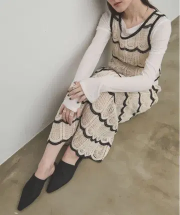 택 포함 새상품 Lutim by u 크로셰 보더 셋업 아이보리