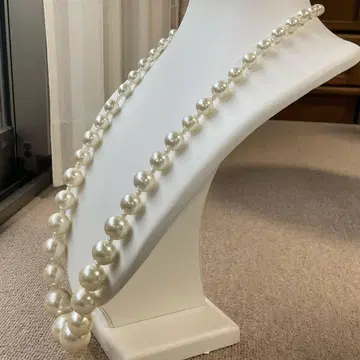 모조 진주 롱 목걸이 빅 사이즈 화이트 럭셔리 레트로