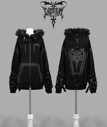 Dimmoire 디무아르 DIMREM 초 하토메 퍼 후드티 블랙