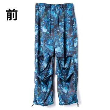 TAUPE HAZY FLOWER SATIN PARACHUTE PANTS