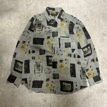 기하학 패턴 긴팔 셔츠 그레이