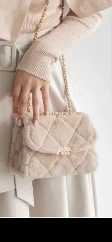 RANDA 2way 퀼팅 퍼 미니백 가을/겨울 베이지