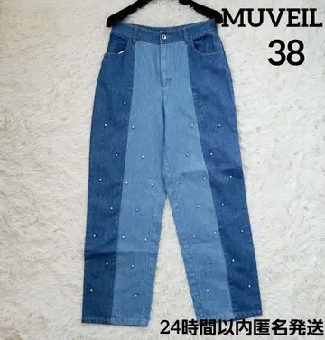 [ 새상품급 ] MUVEIL 바이컬러 데님 팬츠 큐빅 38