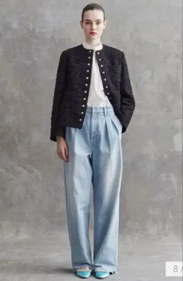 드로어 턱 와이드 데님 38