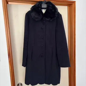 여성용 네이비 롱 코트 퍼 포함 M 사이즈