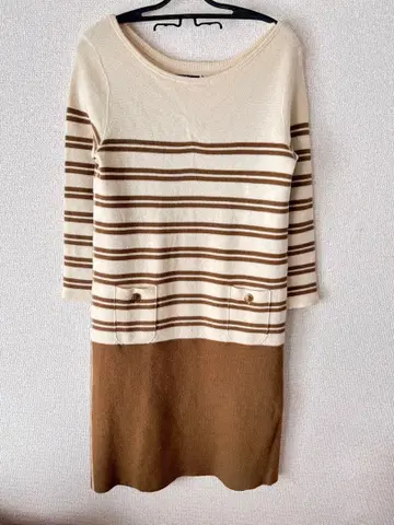 맥피 울 100% 원피스 베이지 MACPHEE 골드 버튼 오커