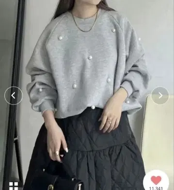 프로즈베일*펄 장식 속기모 래글런 맨투맨